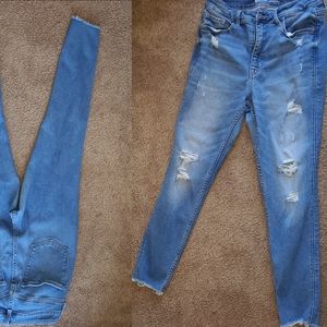high waisted distressed jeans